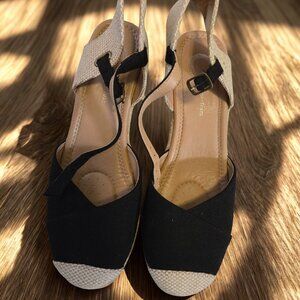 Women’s Black & Natural Espadrille Wedge Sandals – Size 8.5